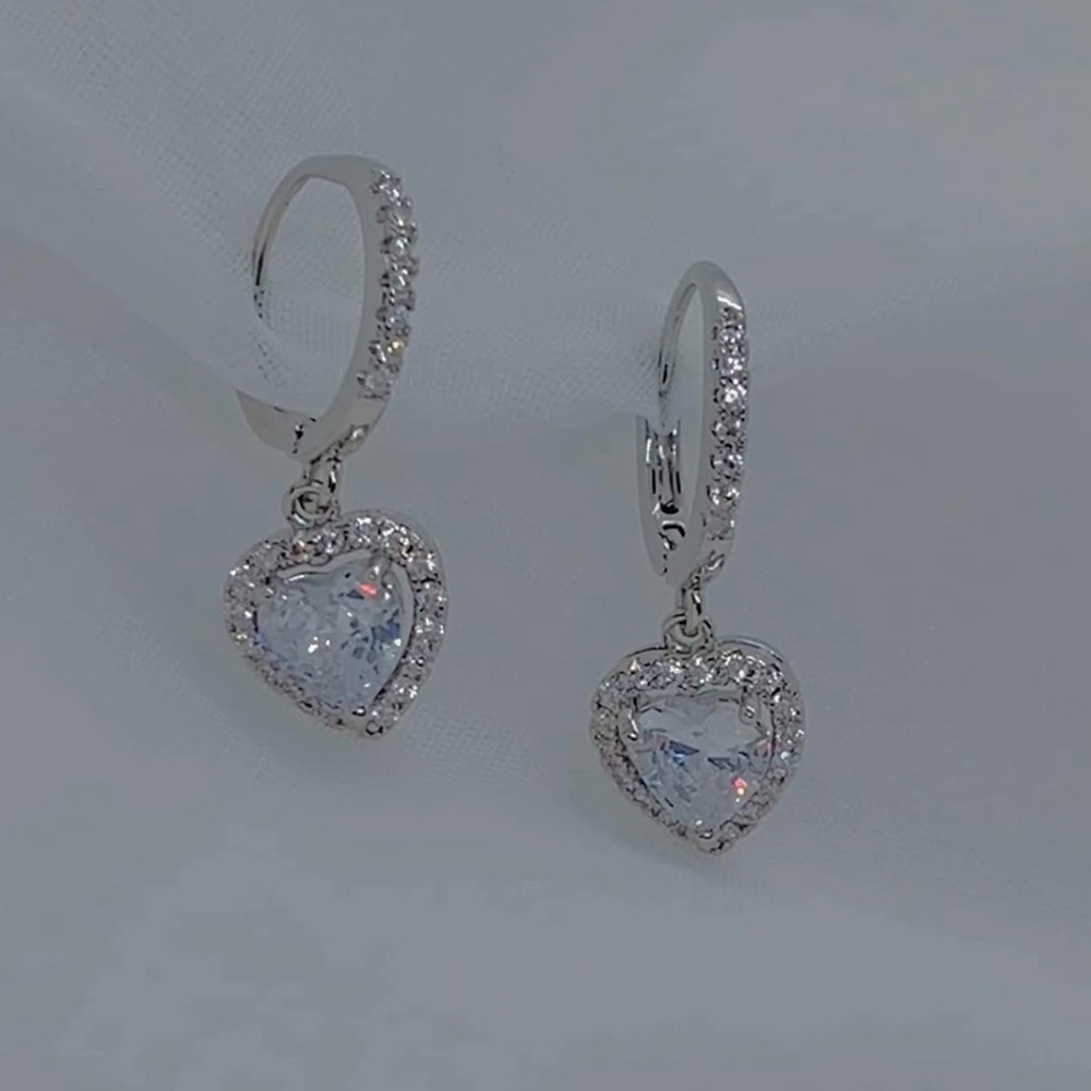 Made with Swarovski Crystals Heart Small Huggie Hoop Dangle Earrings - Picture 4 of 5